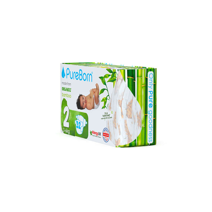 PureBorn Organic  Bamboo Baby Diapers/Single Pack| Size 2 - Pack of 32 Pcs